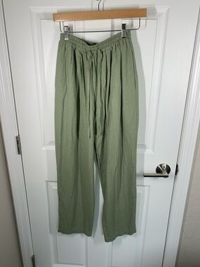 Selene Sport sage green elastic waist wide leg silk pants size small